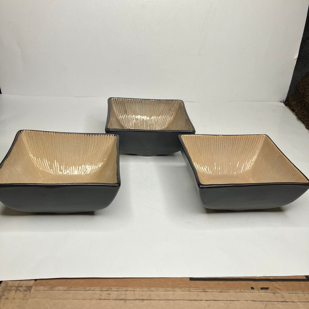 Set of 3 Joseph Abboud Stoneware Ventana Square Soup or Cereal Bowls